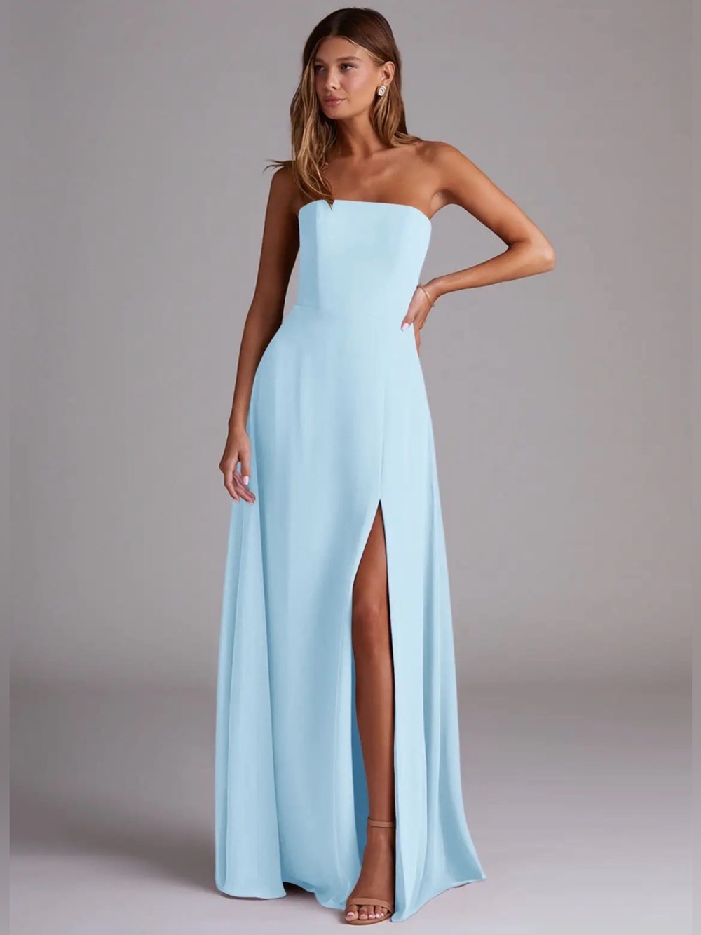 NWT, Azazie Wren Sky Blue A-Line Side Slit Chiffon Convertible Dress, Size A10